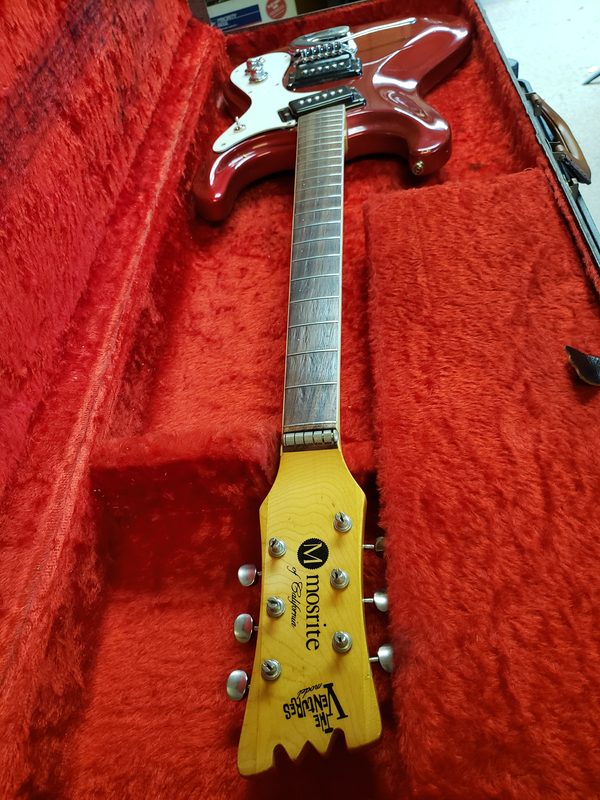 Vintage Mosrite Ventures model guitar in for setup