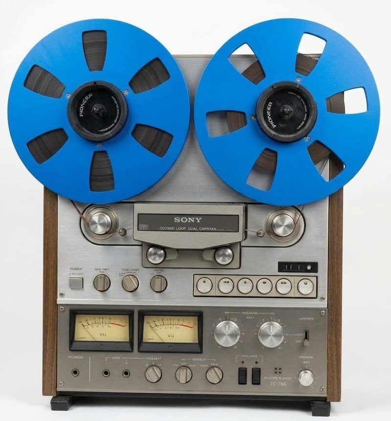 Sony TC-765 reel-to-reel tape deck with blue reels